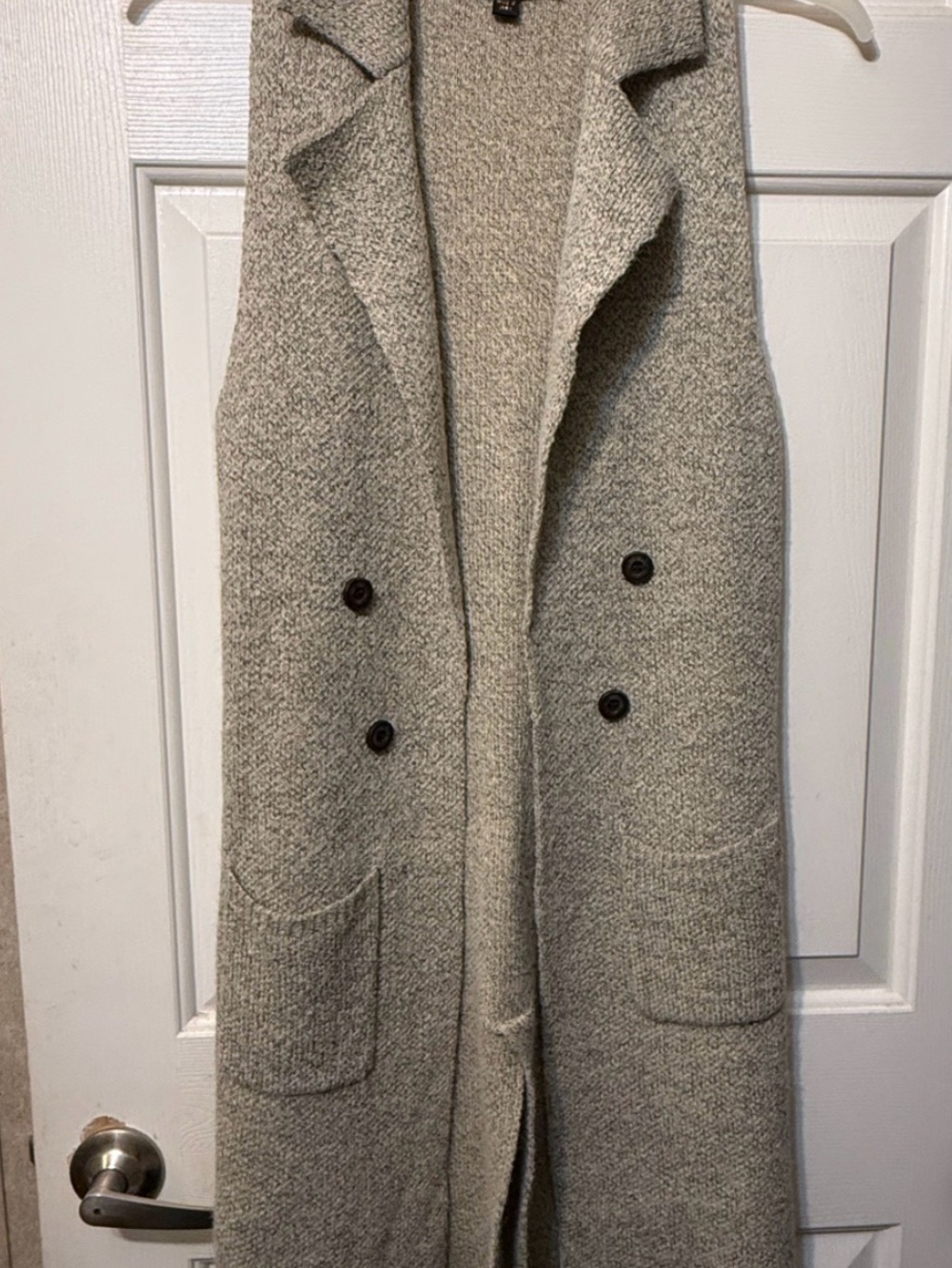 Love Tree Light Gray Double-Breasted Long Knit Vest